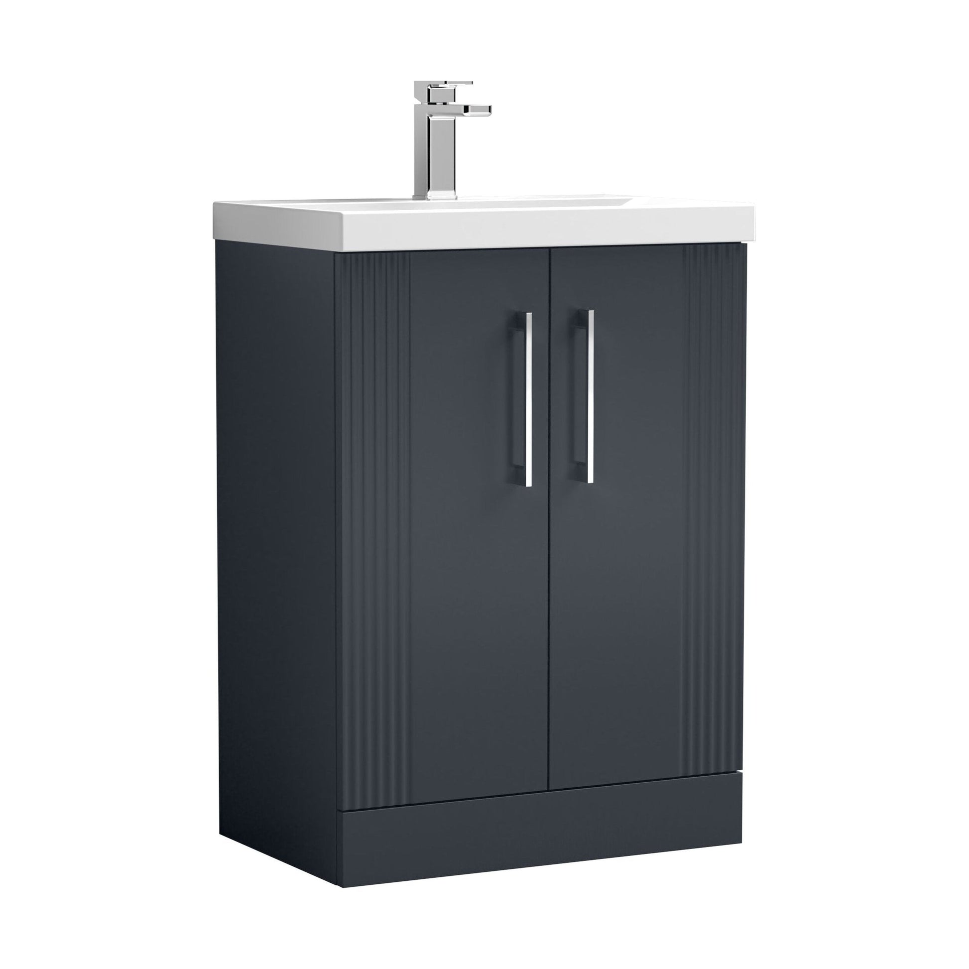 [BFPF1425A] Belvide Partial Fluted 2 Door Floor Standing Vanity Unit with Mid-Edge 1 Tap Hole Ceramic Basin - Cutout