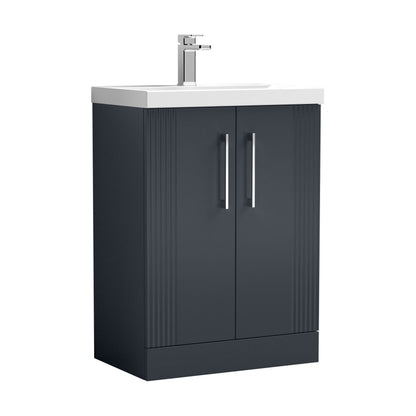 [BFPF1425A] Belvide Partial Fluted 2 Door Floor Standing Vanity Unit with Mid-Edge 1 Tap Hole Ceramic Basin - Cutout