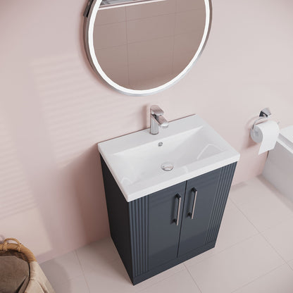 [BFPF1425A] Belvide Partial Fluted 2 Door Floor Standing Vanity Unit with Mid-Edge 1 Tap Hole Ceramic Basin - Lifestyle 2
