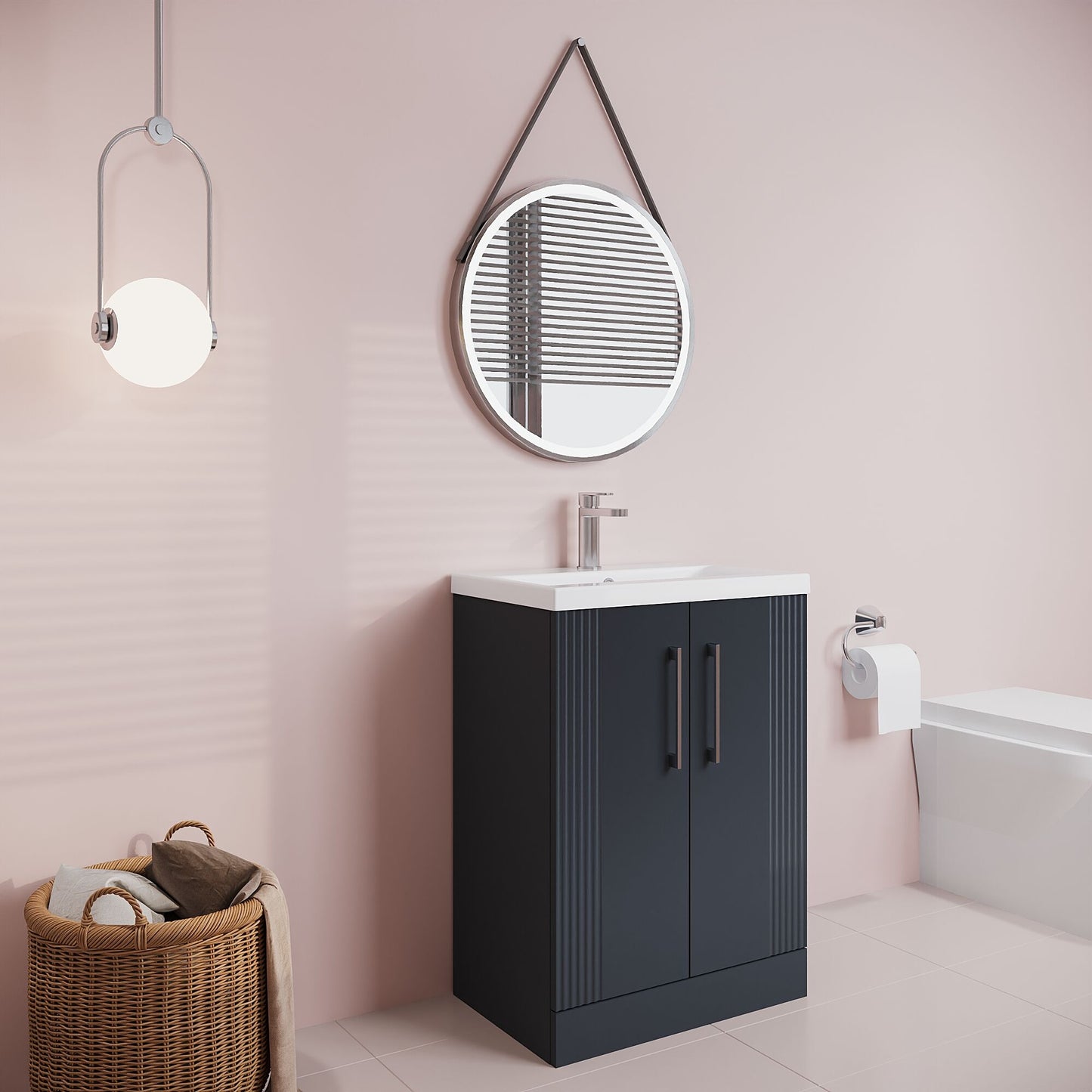 [BFPF1425A] Belvide Partial Fluted 2 Door Floor Standing Vanity Unit with Mid-Edge 1 Tap Hole Ceramic Basin - Lifestyle 3