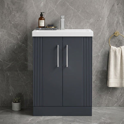 [BFPF1425A] Belvide Partial Fluted 2 Door Floor Standing Vanity Unit with Mid-Edge 1 Tap Hole Ceramic Basin - Silo