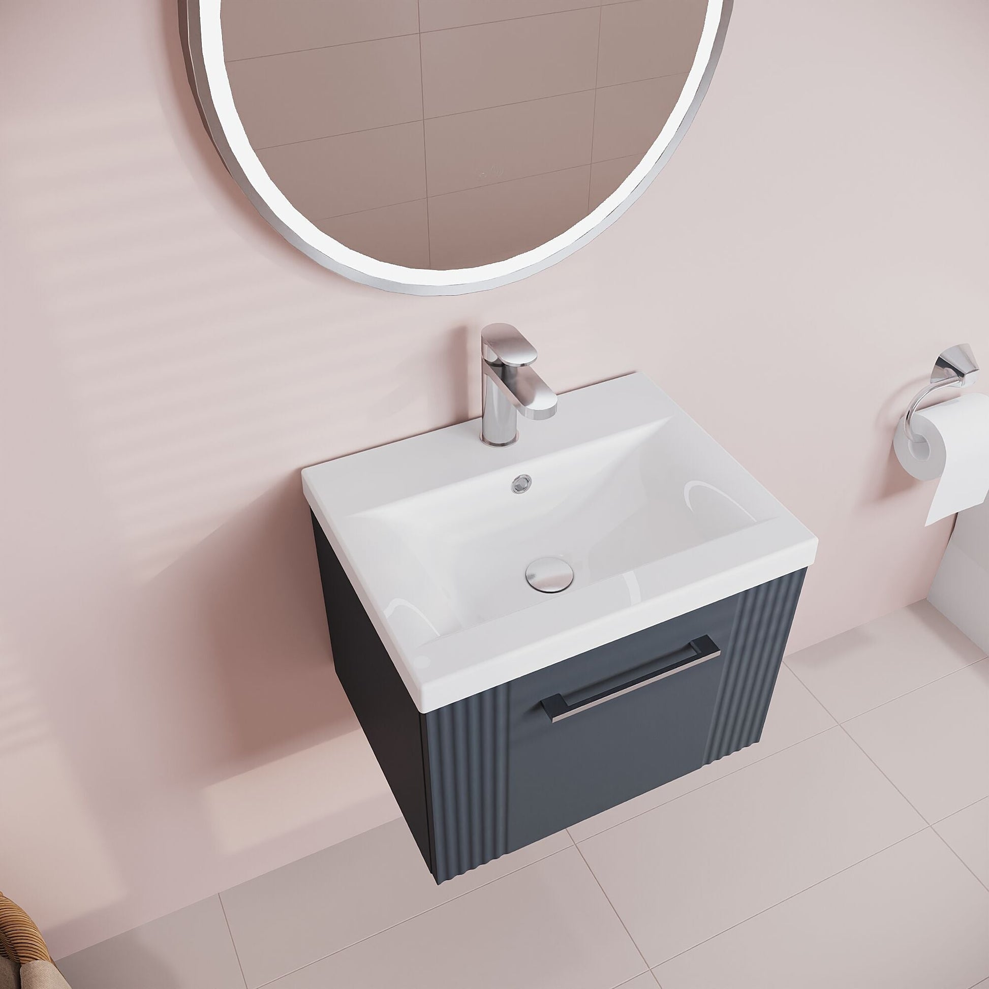 [BFPF1491A] Belvide Partial Fluted 1 Drawer Wall Hung Vanity Unit with Mid-Edge 1 Tap Hole Ceramic Basin - Lifestyle 2