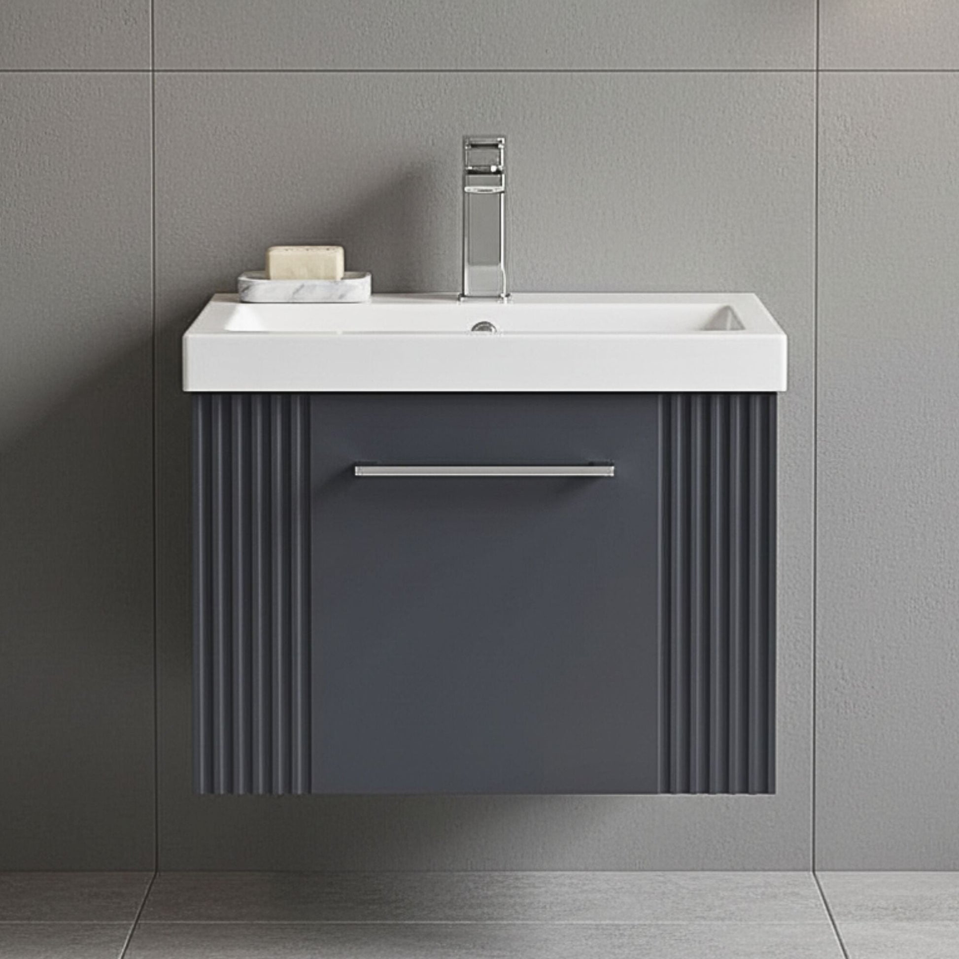 [BFPF1491A] Belvide Partial Fluted 1 Drawer Wall Hung Vanity Unit with Mid-Edge 1 Tap Hole Ceramic Basin - Silo