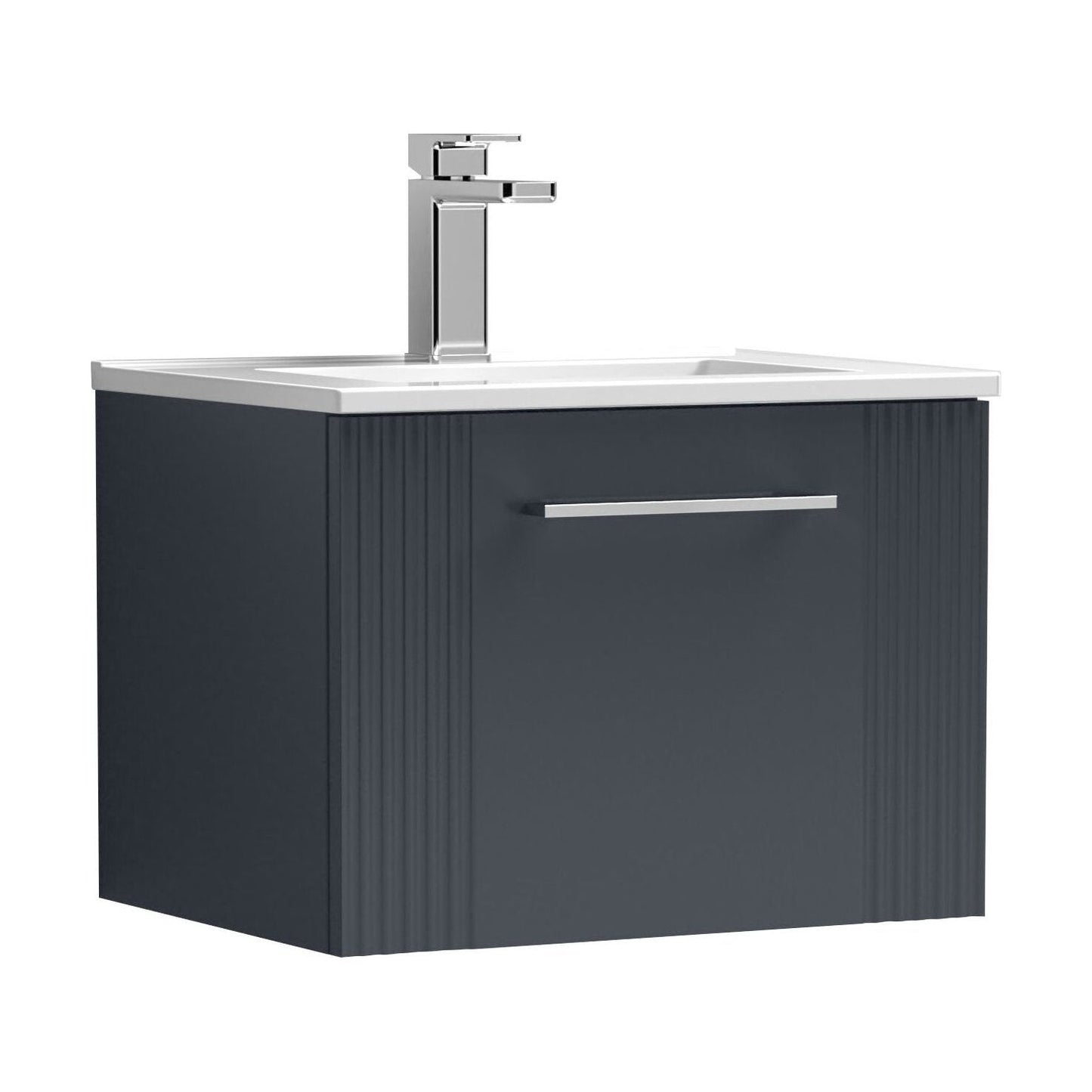 [BFPF1491B] Partial Fluted 1 Drawer Wall Hung Vanity Unit with 1 Tap Hole Minimalist Basin - 500mm - Satin Dark Grey - Cutout