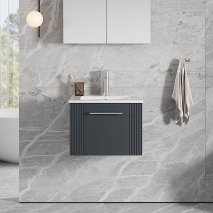 [BFPF1491B] Partial Fluted 1 Drawer Wall Hung Vanity Unit with 1 Tap Hole Minimalist Basin - 500mm - Satin Dark Grey - Lifestyle 1