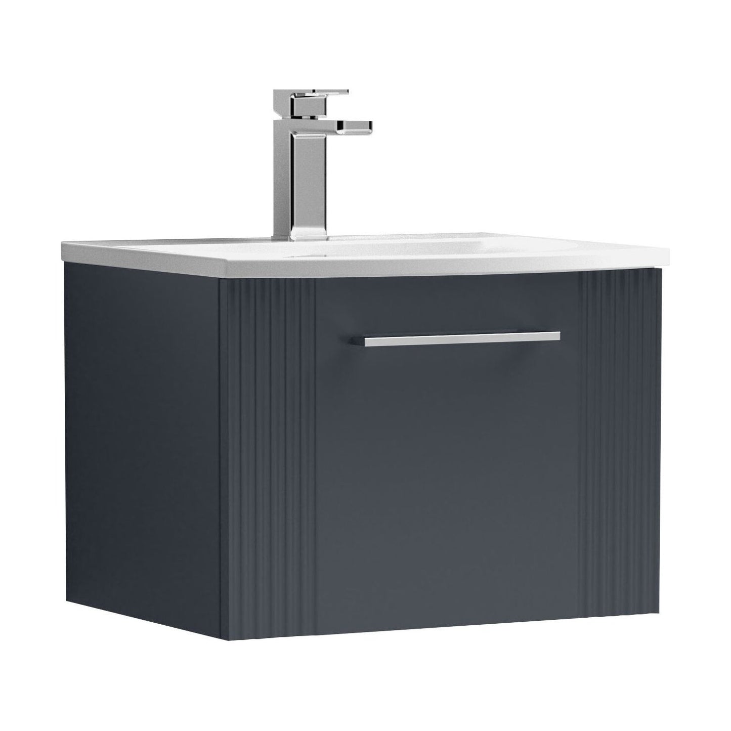 [BFPF1491G] Partial Fluted 1 Drawer Wall Hung Vanity Unit with 1 Tap Hole Curved Basin- 500mm - Satin Dark Grey - Cutout
