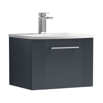 [BFPF1491G] Partial Fluted 1 Drawer Wall Hung Vanity Unit with 1 Tap Hole Curved Basin- 500mm - Satin Dark Grey - Cutout
