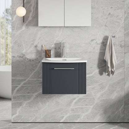 [BFPF1491G] Partial Fluted 1 Drawer Wall Hung Vanity Unit with 1 Tap Hole Curved Basin- 500mm - Satin Dark Grey - Lifestyle 1