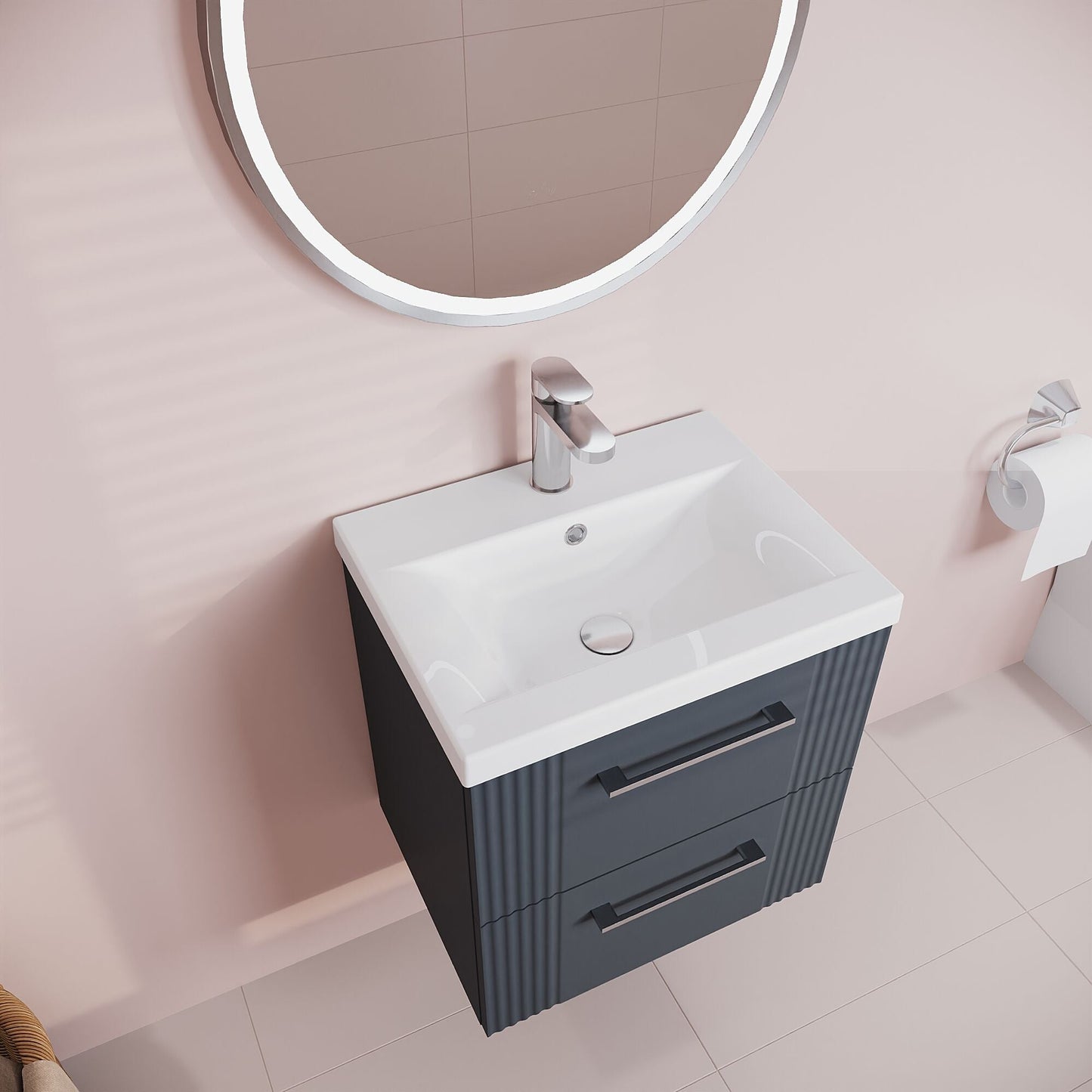 [BFPF1492A] Belvide Partial Fluted 2 Drawer Wall Hung Vanity Unit with Mid-Edge 1 Tap Hole Ceramic Basin - Lifestyle 2