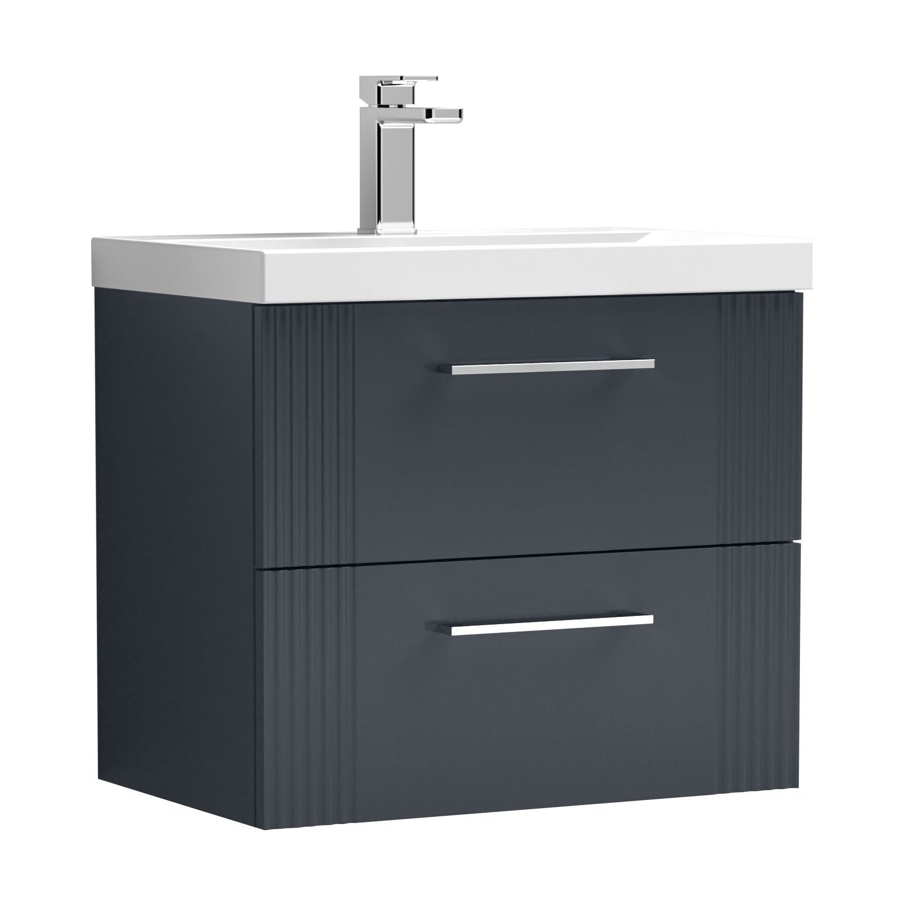 [BFPF1493A] Belvide Partial Fluted 2 Drawer Wall Hung Vanity Unit with Mid-Edge 1 Tap Hole Ceramic Basin - Cutout