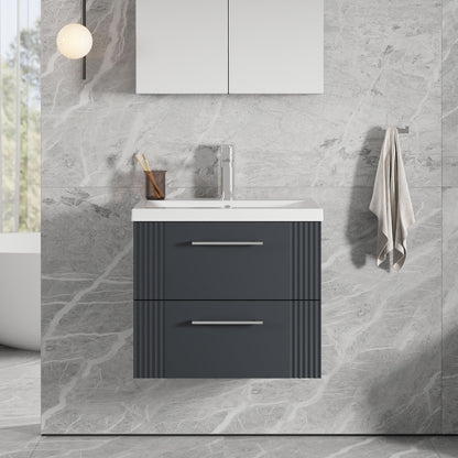 [BFPF1493A] Belvide Partial Fluted 2 Drawer Wall Hung Vanity Unit with Mid-Edge 1 Tap Hole Ceramic Basin - Lifestyle 1