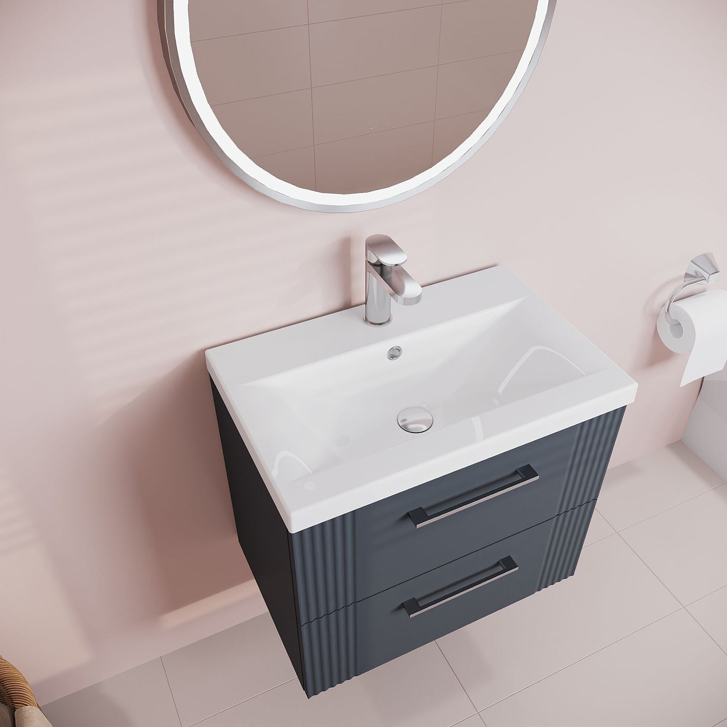 [BFPF1493A] Belvide Partial Fluted 2 Drawer Wall Hung Vanity Unit with Mid-Edge 1 Tap Hole Ceramic Basin - Lifestyle 2
