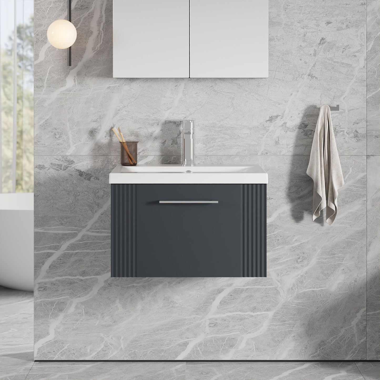 [BFPF1494A] Belvide Partial Fluted 1 Drawer Wall Hung Vanity Unit with Mid-Edge 1 Tap Hole Ceramic Basin - Lifestyle 1