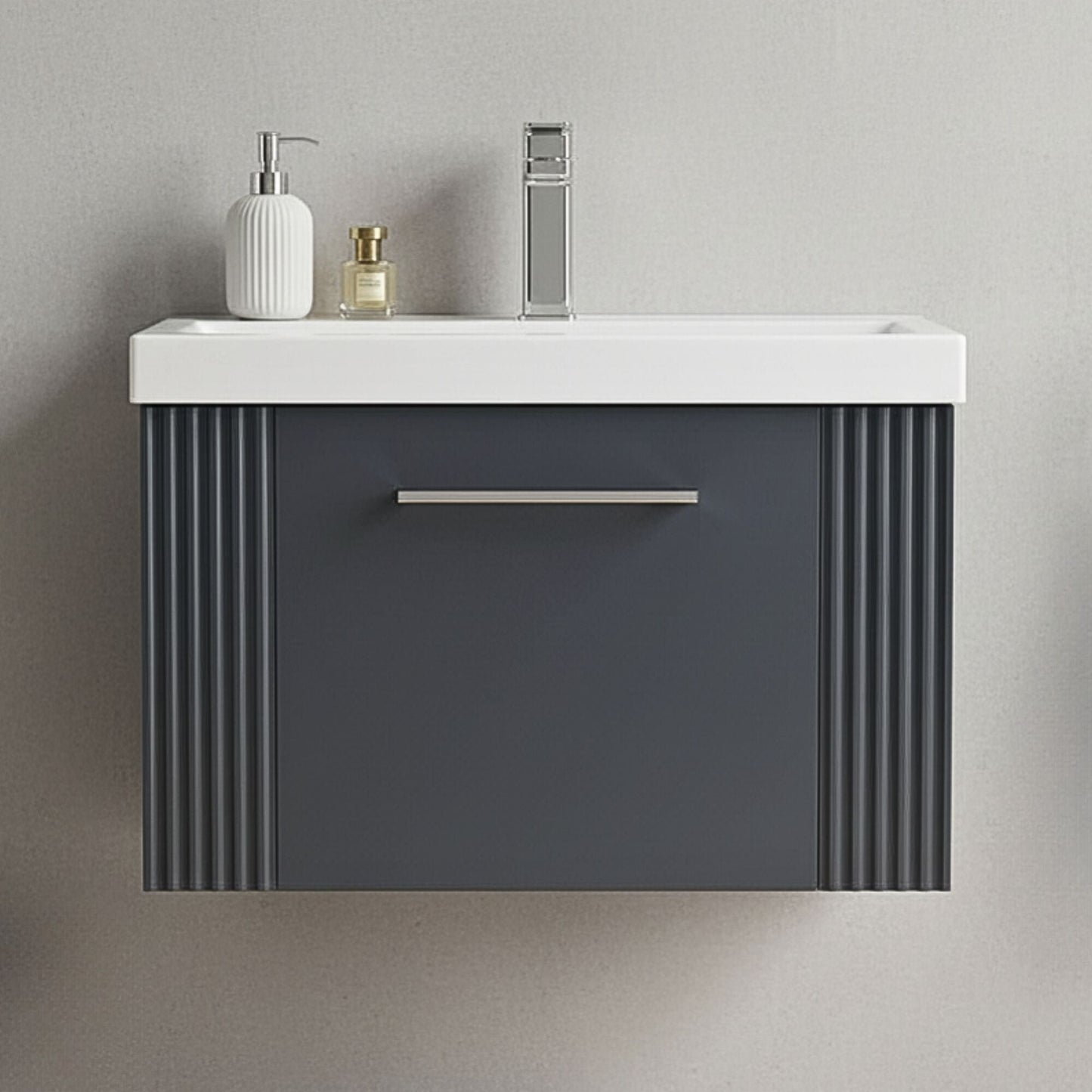 [BFPF1494A] Belvide Partial Fluted 1 Drawer Wall Hung Vanity Unit with Mid-Edge 1 Tap Hole Ceramic Basin - Silo