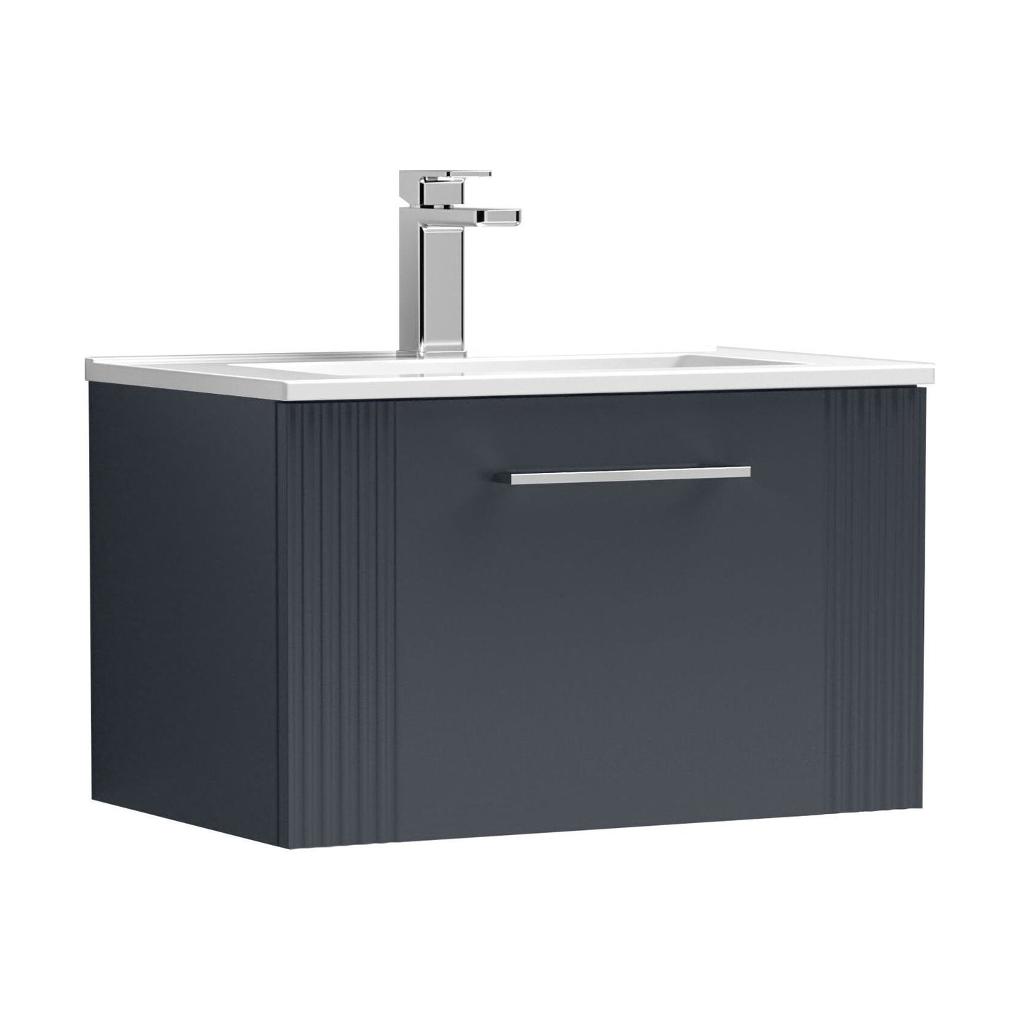 [BFPF1494B] Partial Fluted 1 Drawer Wall Hung Vanity Unit with 1 Tap Hole Minimalist Basin - 600mm - Satin Dark Grey - Cutout