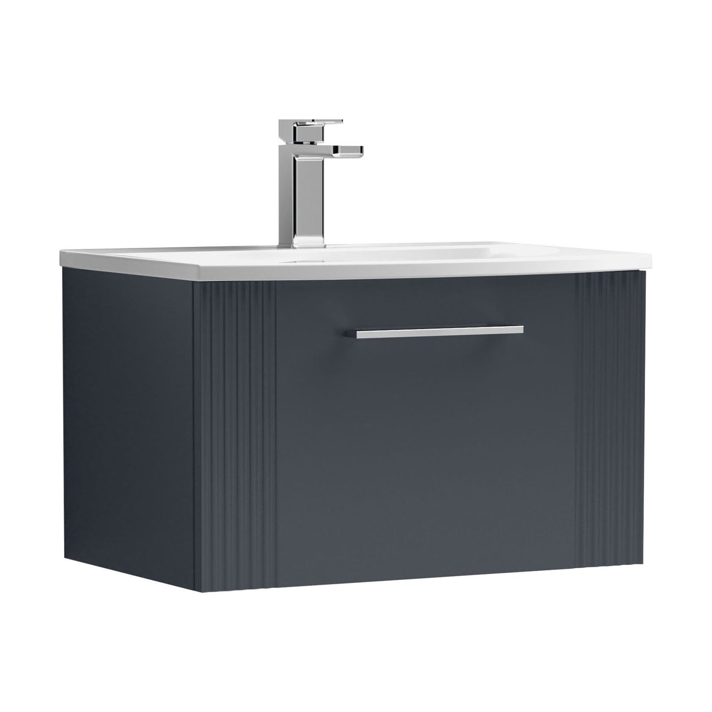 [BFPF1494G] Partial Fluted 1 Drawer Wall Hung Vanity Unit with 1 Tap Hole Curved Basin- 600mm - Satin Dark Grey - Cutout