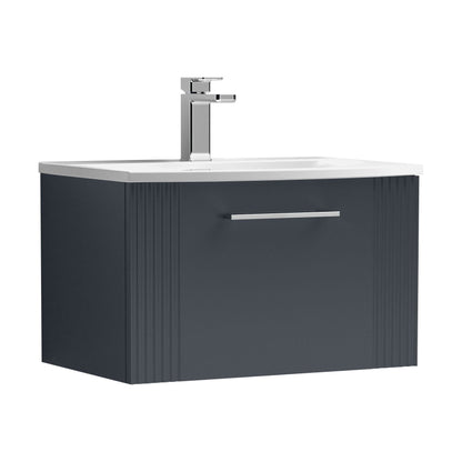 [BFPF1494G] Partial Fluted 1 Drawer Wall Hung Vanity Unit with 1 Tap Hole Curved Basin- 600mm - Satin Dark Grey - Cutout