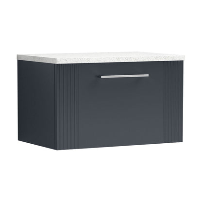 [BFPF1494LSW] Partial Fluted 1 Drawer Wall Hung Vanity Unit with Sparkling White Laminate Worktop - 600mm - Satin Dark Grey - Cutout