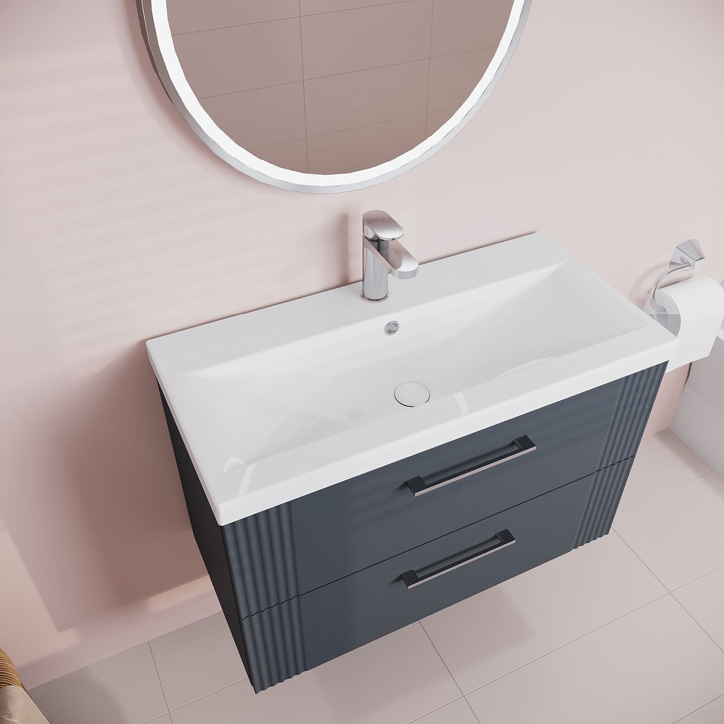 [BFPF1495A] Belvide Partial Fluted 2 Drawer Wall Hung Vanity Unit with Mid-Edge 1 Tap Hole Ceramic Basin - Lifestyle 2