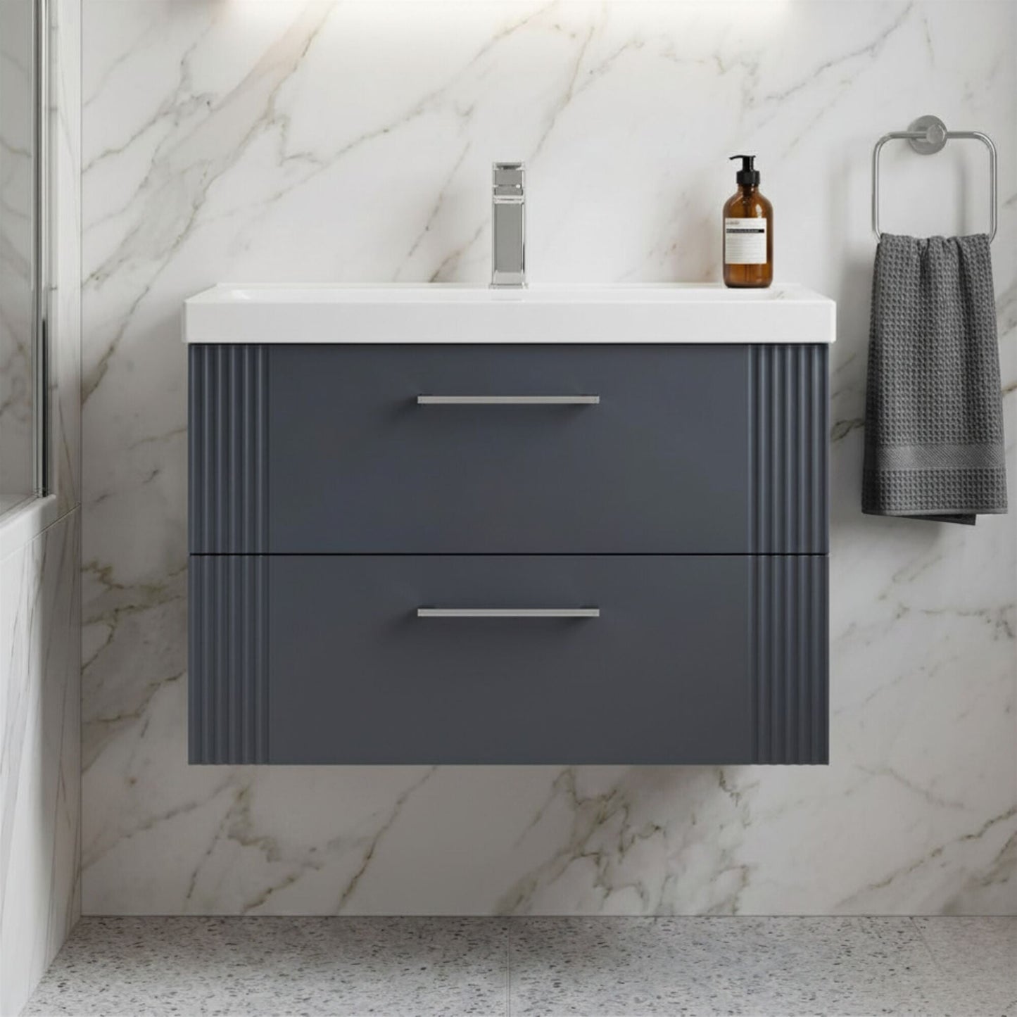 [BFPF1495A] Belvide Partial Fluted 2 Drawer Wall Hung Vanity Unit with Mid-Edge 1 Tap Hole Ceramic Basin - Silo