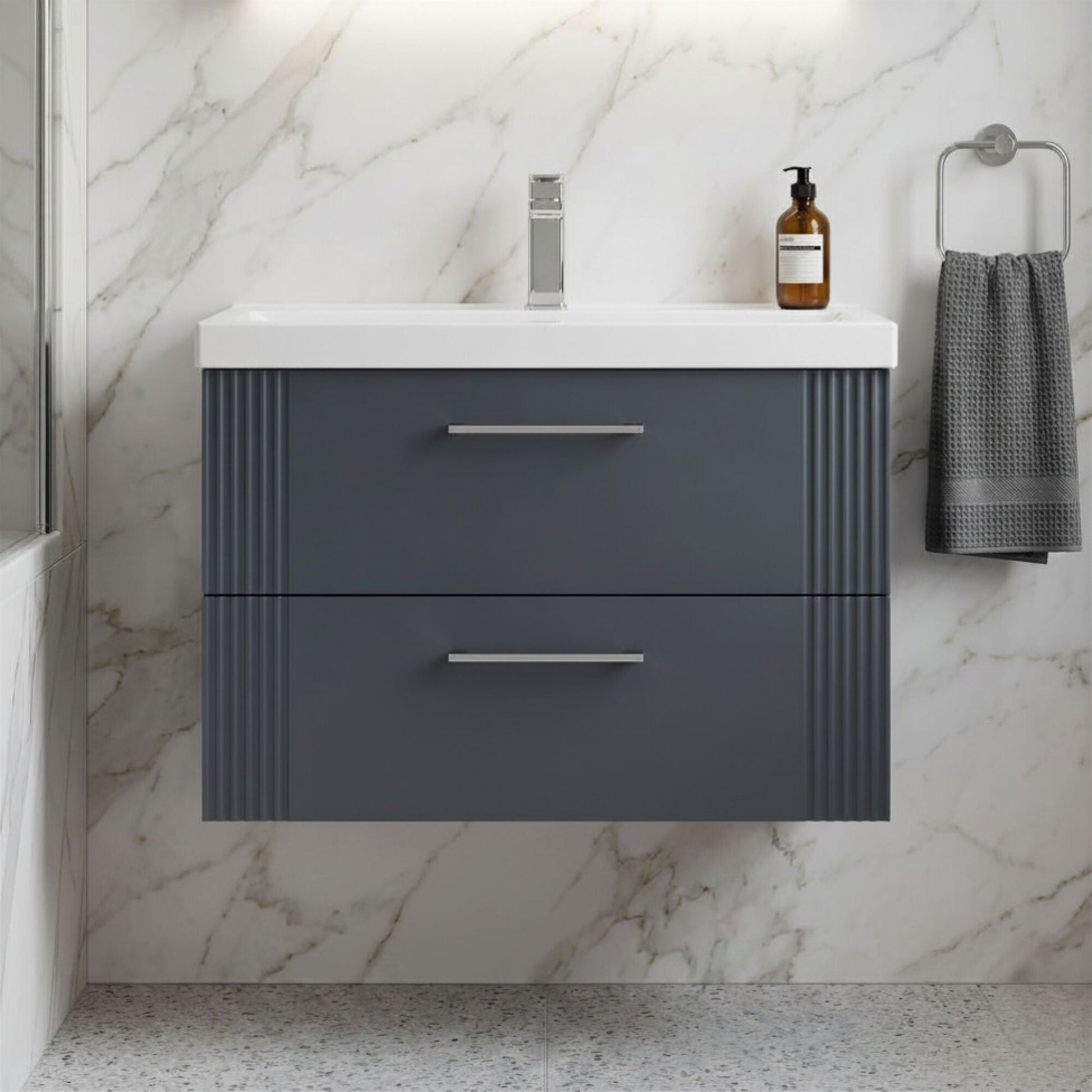 [BFPF1495A] Belvide Partial Fluted 2 Drawer Wall Hung Vanity Unit with Mid-Edge 1 Tap Hole Ceramic Basin - Silo