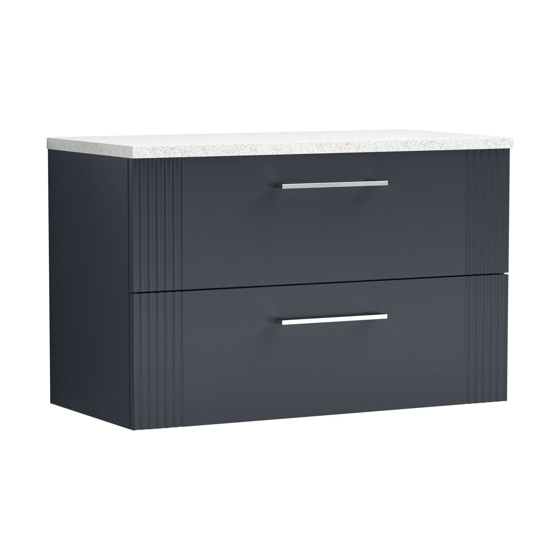 [BFPF1495LSW] Partial Fluted 2 Drawer Wall Hung Vanity Unit with Sparkling White Laminate Worktop - 800mm - Satin Dark Grey - Cutout