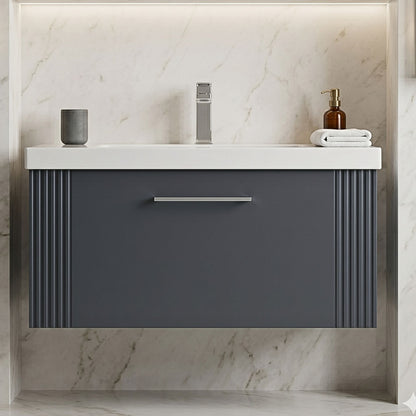 [BFPF1496A] Belvide Partial Fluted 1 Drawer Wall Hung Vanity Unit with Mid-Edge 1 Tap Hole Ceramic Basin - Silo