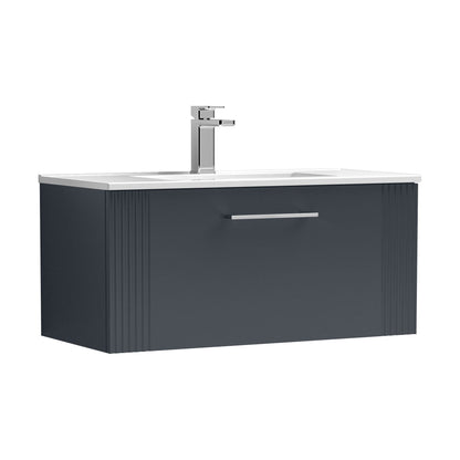 [BFPF1496B] Partial Fluted 1 Drawer Wall Hung Vanity Unit with 1 Tap Hole Minimalist Basin - 800mm - Satin Dark Grey - Cutout