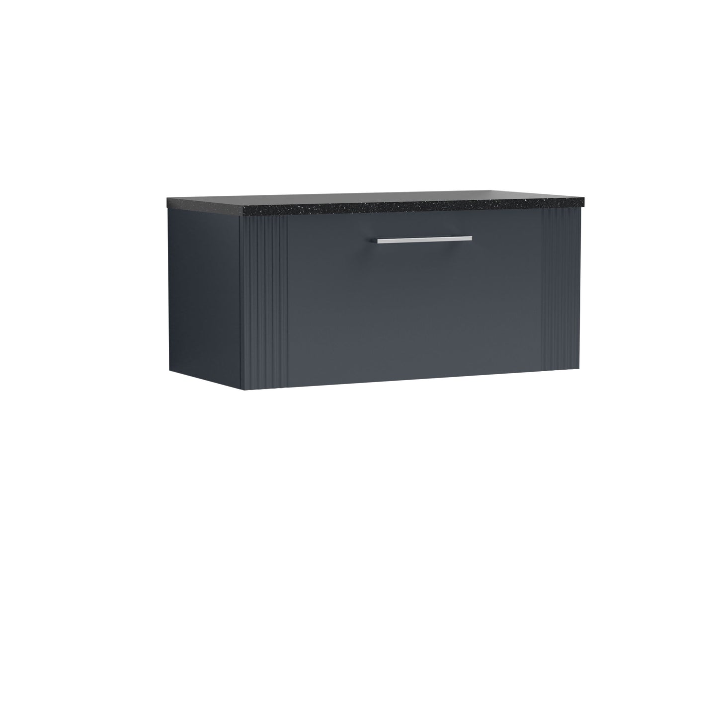 [BFPF1496LSB] Belvide Retro Partial Fluted 1 Drawer Wall Hung Vanity Unit with Sparkling Black Laminate Worktop, Choice of Size and Colour - Cutout