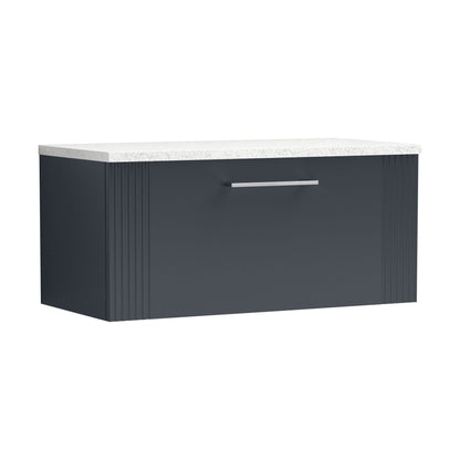 [BFPF1496LSW] Partial Fluted 1 Drawer Wall Hung Vanity Unit with Sparkling White Laminate Worktop - 800mm - Satin Dark Grey - Cutout