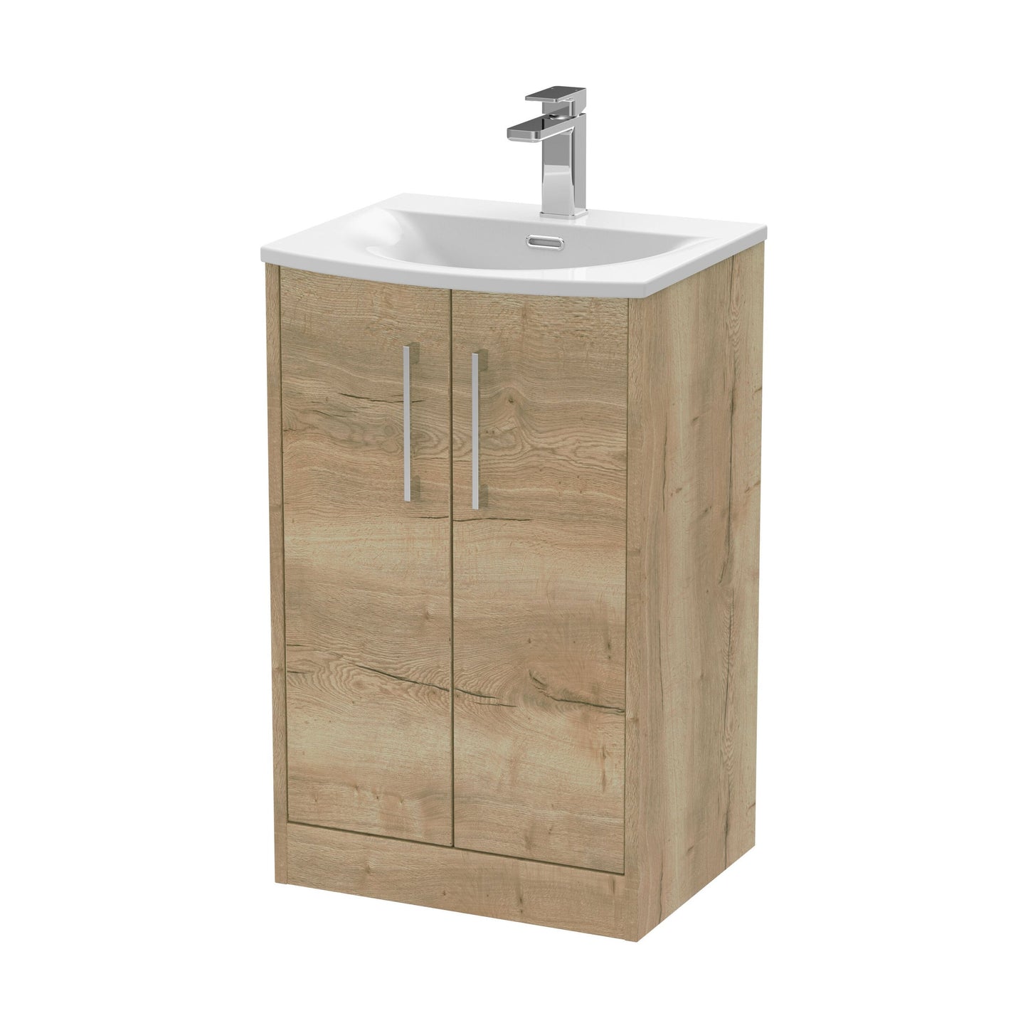 [BFPF1801G] Winshill Contemporary 2 Door Floor Standing Vanity Unit with Curved Basin, Light Oak, 500mm - Cutout