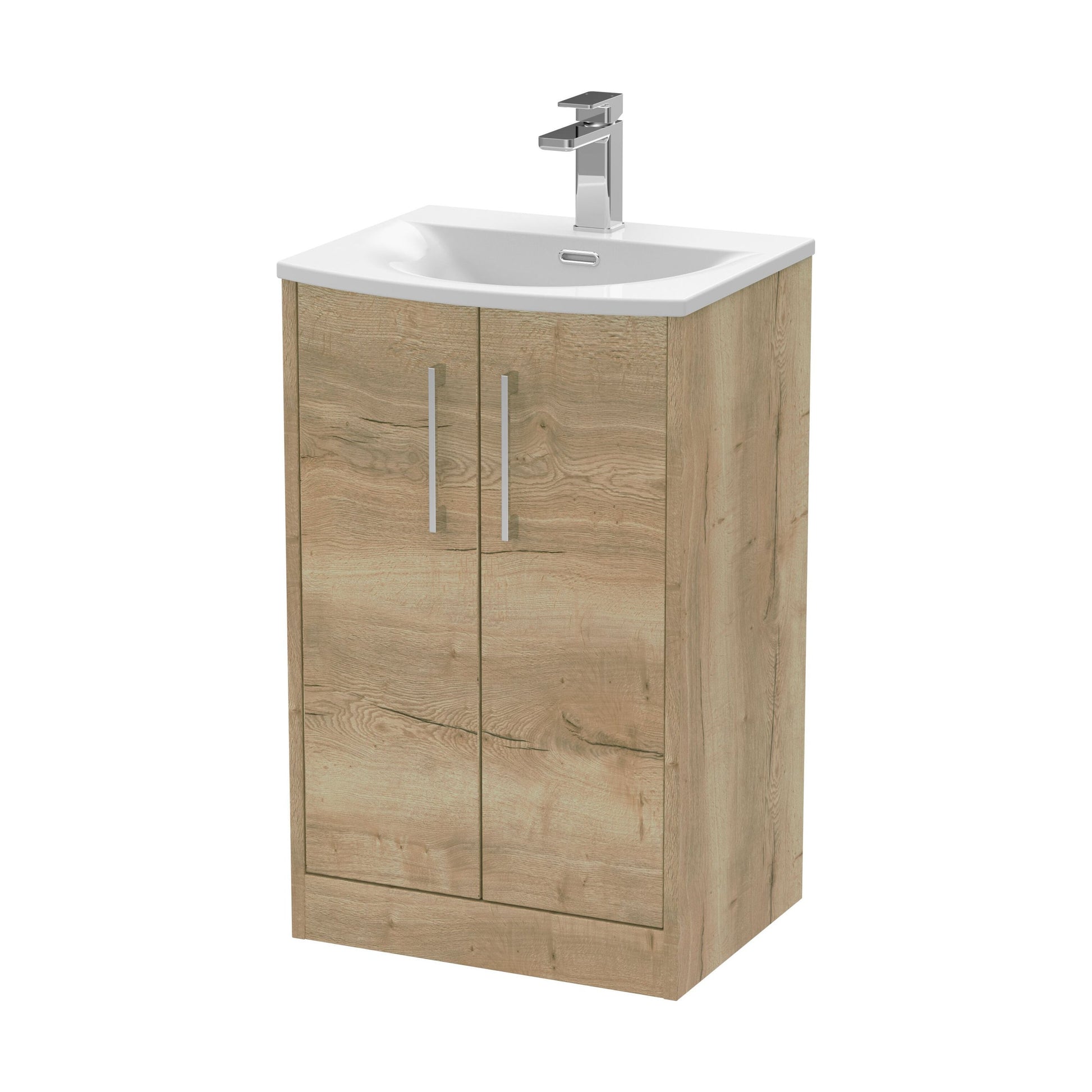 [BFPF1801G] Winshill Contemporary 2 Door Floor Standing Vanity Unit with Curved Basin, Light Oak, 500mm - Cutout