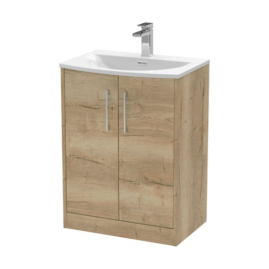 [BFPF1803G] Winshill Contemporary 2 Door Floor Standing Vanity Unit with Curved Basin, Light Oak, 600mm - Cutout