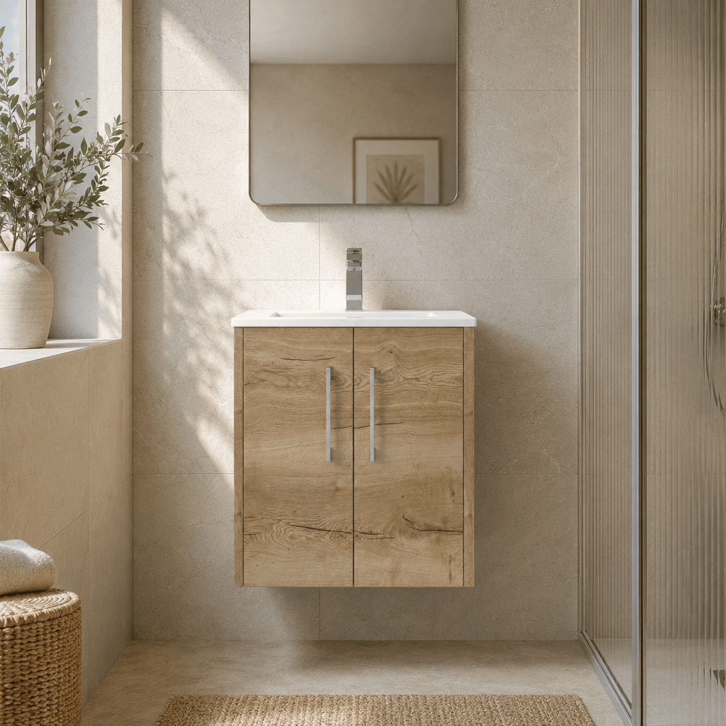 [BFPF1821B] Winshill Contemporary 2 Door Wall Hung Vanity Unit with Minimalist Basin - Choice of Size and Colour - Silo