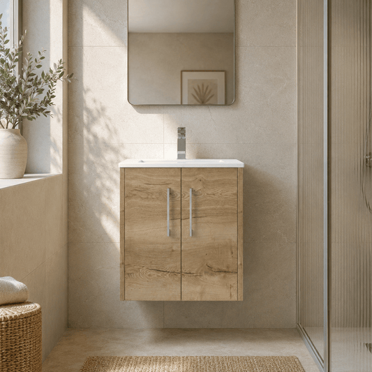 [BFPF1821B] Winshill Contemporary 2 Door Wall Hung Vanity Unit with Minimalist Basin - Choice of Size and Colour - Silo