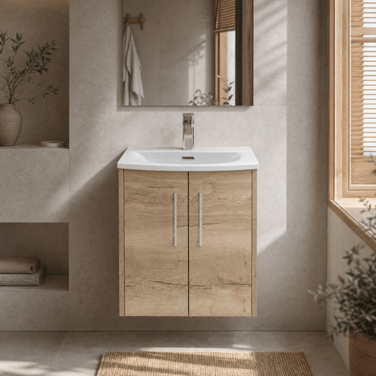 [BFPF1821G] Winshill Contemporary 2 Door Wall Hung Vanity Unit with Curved Basin - Choice of Size and Colour - Silo
