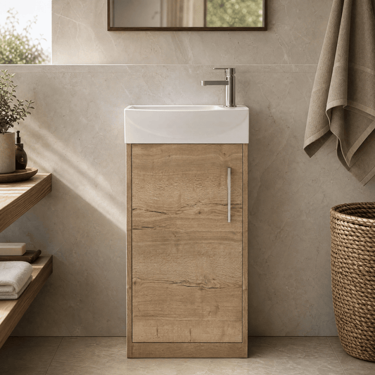 [BFPF1821L] Winshill Contemporary 1 Door Floor Standing Cloakroom Vanity Unit with Basin - Choice of Orientation and Colour - Silo