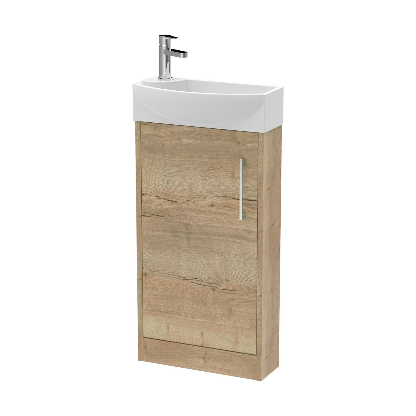 [BFPF1821R] Winshill Contemporary 1 Door Right-Hand Floor Standing Cloakroom Vanity Unit with Basin, Light Oak, 440mm - Cutout