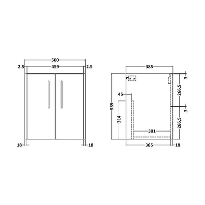 [BFPF1821] Winshill Wall Hung Vanity Unit - 500mm - Technical Drawing