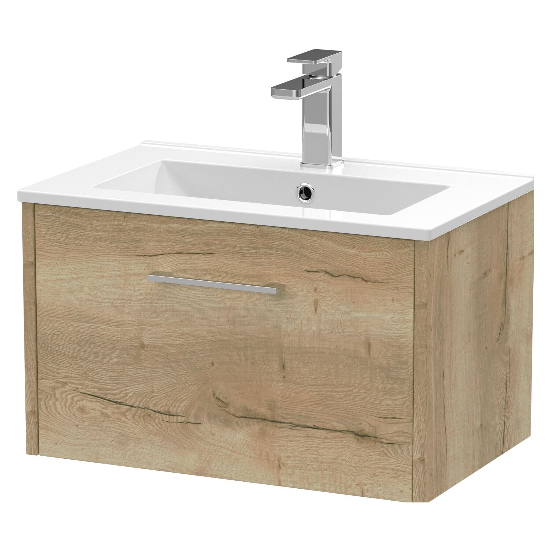 [BFPF1822B] Winshill Contemporary 1 Drawer Wall Hung Vanity Unit with Minimalist Basin, Light Oak, 600mm - Cutout
