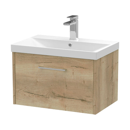 [BFPF1822D] Winshill Contemporary 1 Drawer Wall Hung Vanity Unit with Thin Edge Basin, Light Oak, 600mm - Cutout