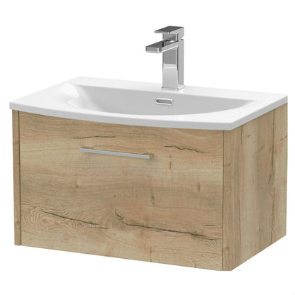 [BFPF1822G] Winshill Contemporary 1 Drawer Wall Hung Vanity Unit with Curved Basin, Light Oak, 600mm - Cutout