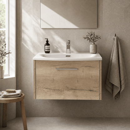[BFPF1822G] Winshill Contemporary 1 Drawer Wall Hung Vanity Unit with Curved Basin, Light Oak, 600mm - Silo