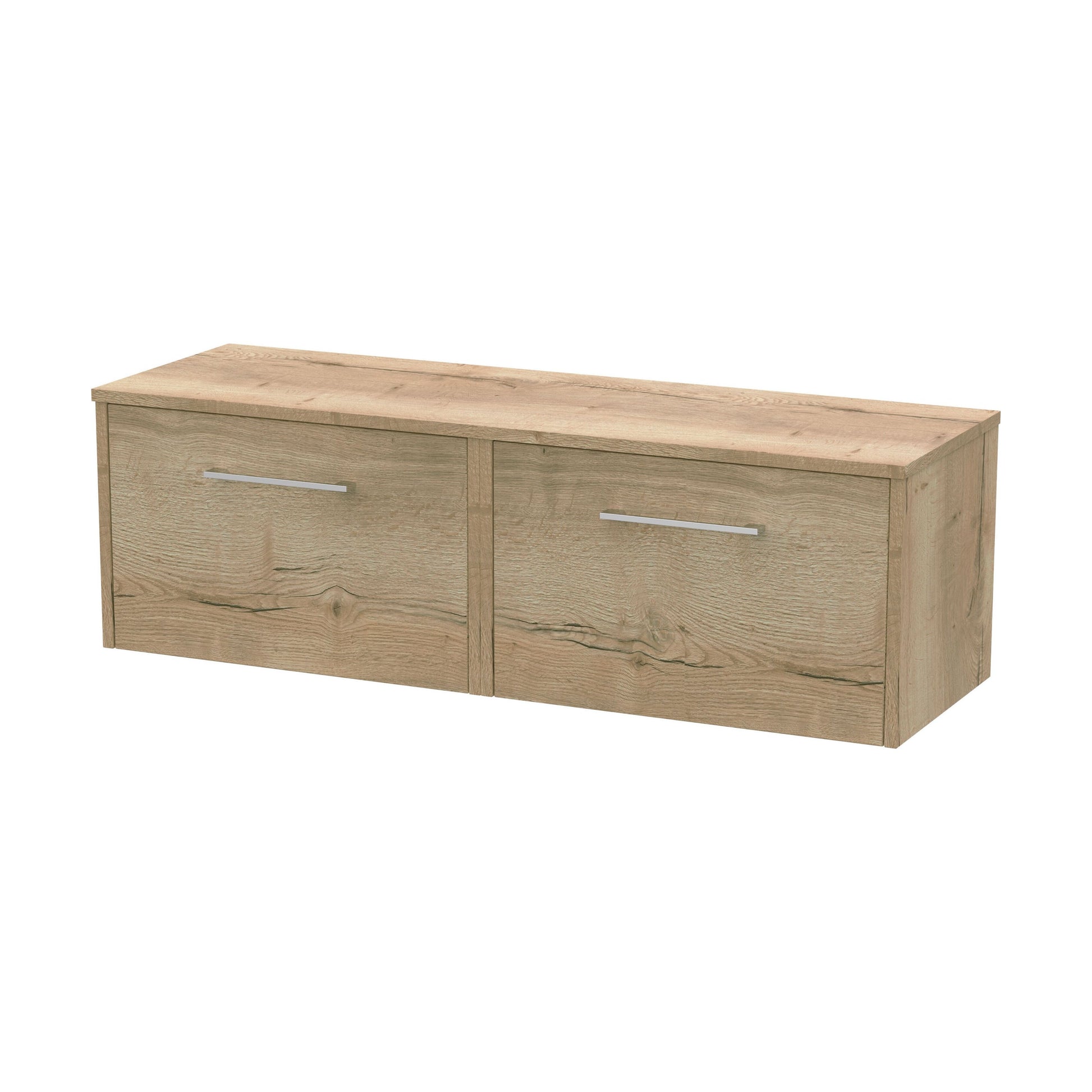 [BFPF1822W2] Winshill Contemporary 2 Drawer Wall Hung Vanity Unit with Worktop, Light Oak, 1200mm - Cutout