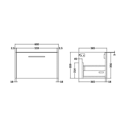 [BFPF1822] Winshill Vanity Unit - 600mm - Technical Drawing