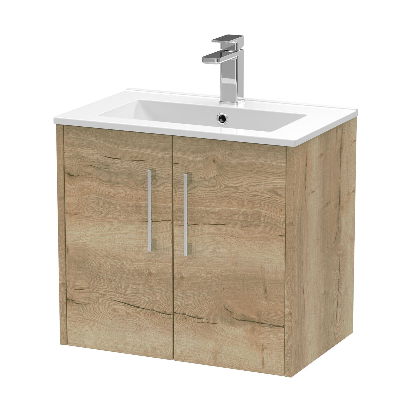 [BFPF1823B] Winshill Contemporary 2 Door Wall Hung Vanity Unit with Minimalist Basin, Light Oak, 600mm - Cutout