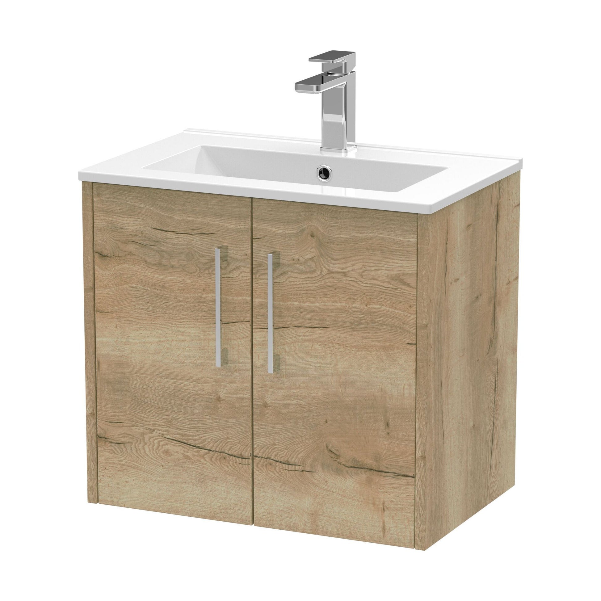 [BFPF1823B] Winshill Contemporary 2 Door Wall Hung Vanity Unit with Minimalist Basin, Light Oak, 600mm - Cutout