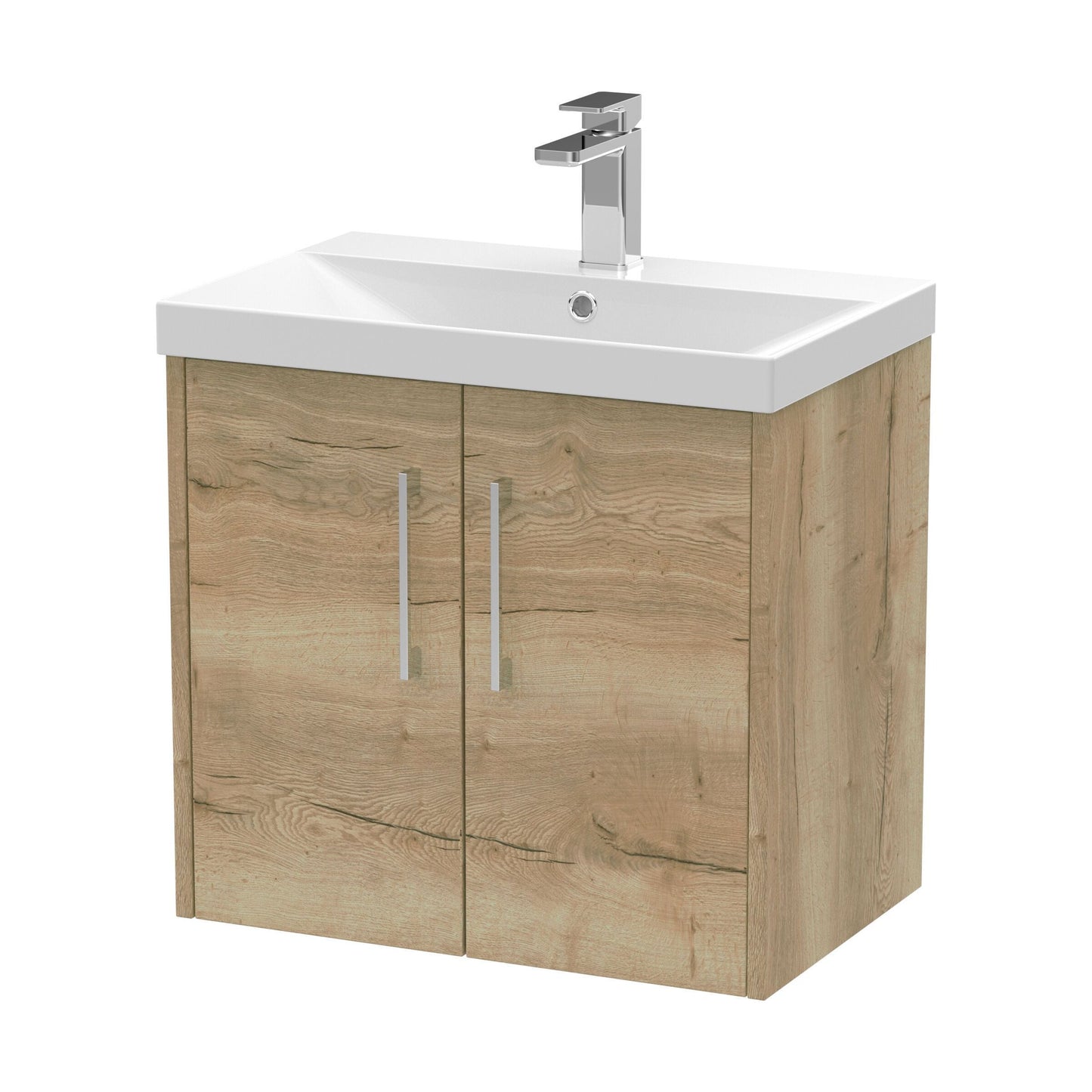[BFPF1823D] Winshill Contemporary 2 Door Wall Hung Vanity Unit with Thin Edge Basin, Light Oak, 600mm - Cutout