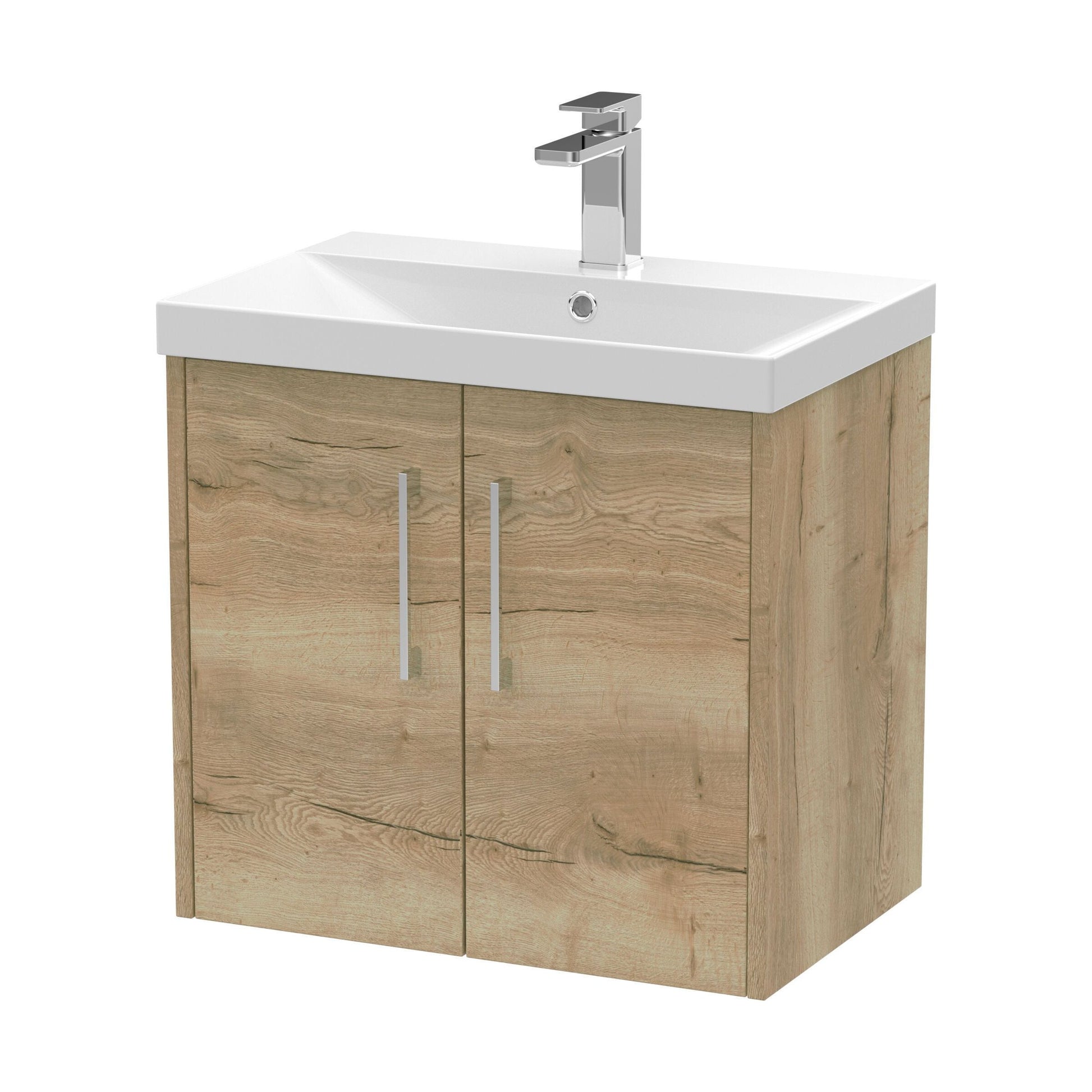 [BFPF1823D] Winshill Contemporary 2 Door Wall Hung Vanity Unit with Thin Edge Basin, Light Oak, 600mm - Cutout