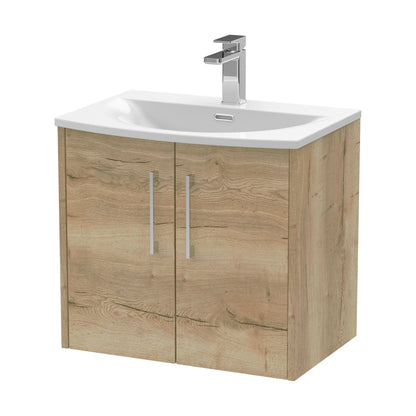 [BFPF1823G] Winshill Contemporary 2 Door Wall Hung Vanity Unit with Curved Basin, Light Oak, 600mm - Cutout